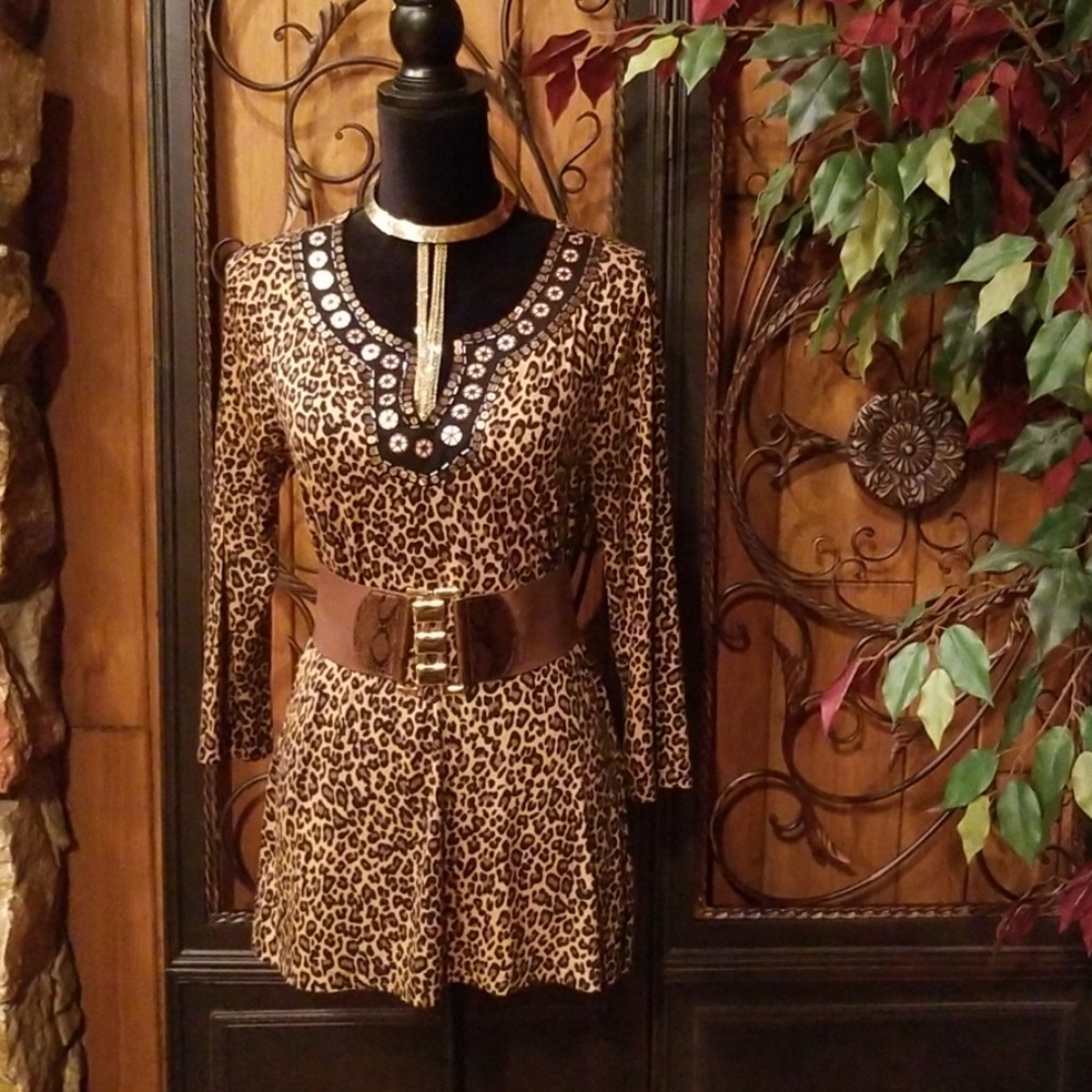 Sequin Embellished Animal Print Blouse